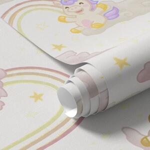 Tapet Unicorn drăguț cu curcubee și stele, Tapet pentru copii, a00339 : Uwalls.ro