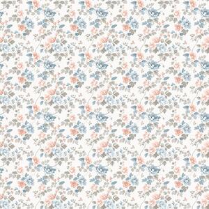 Tapet Ornament floral mic în tonuri de albastru și coral, Tapet flori, a00347 : Uwalls.ro