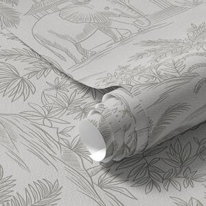 Tapet Elefanți monocromi și junglă în stil grafic, Tapet stil oriental, a00410 : Uwalls.ro