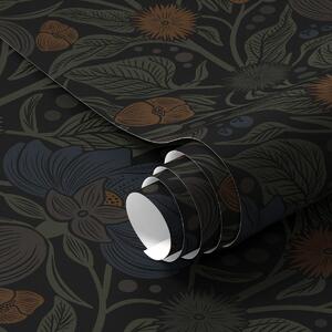 Tapet Ornament floral închis cu accente portocalii, Tapet flori, a00411 : Uwalls.ro