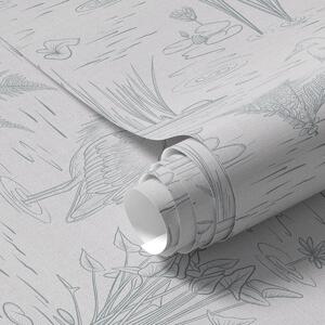 Tapet Desen de heringi și plante de apă în nuanțe calme de gri, Tapet natura, a00479 : Uwalls.ro