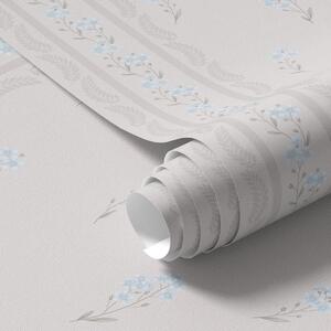 Tapet Fundal roz cu flori albastre delicate și margine, Tapet flori, a00484 : Uwalls.ro