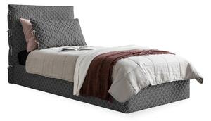Pat gri tapițat de o persoană cu spațiu de depozitare și somieră 90x200 cm Sleepy Luna – Miuform