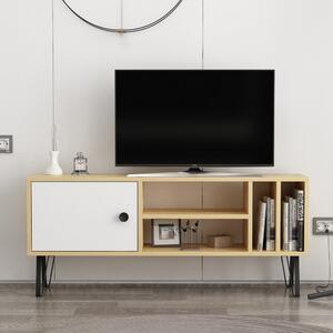 Comodă TV albă/cu aspect de lemn de stejar 120x52 cm Arven – Kalune Design