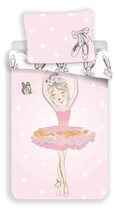 Lenjerie de pat pentru copii roz din bumbac pentru pat de o persoană 140x200 cm Ballerina – Jerry Fabrics