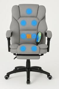 Scaun directorial, Masaj si Incalzire in 7 puncte, spatar rabatabil, suport pentru picioare, material textil premium, Gri