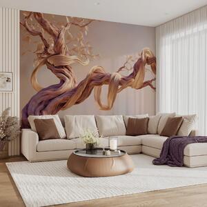 Tapet Trunchi de copac răsucit cu frunze decorative, Fototapet Natură, w09360 : Uwalls.ro
