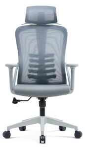 NICOLE-H Scaun ergonomic, cotiere 4D, tetiera 2D, suport lombar ajustabil, umeras, spatar Mesh, sezut textil, Gri