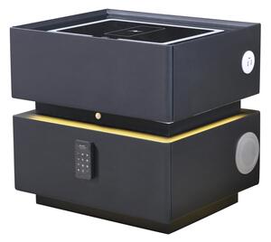 Noptieră inteligentă multifuncțională, sertar tip seif cu parolă, încărcare Wireless, difuzor Bluetooth, iluminare LED touch în 3 culori, Negru