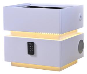Noptieră inteligentă multifuncțională, sertar tip seif cu parolă, încărcare Wireless, difuzor Bluetooth, iluminare LED touch în 3 culori, Alb