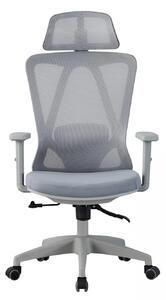 Scaun ergonomic, suport lombar reglabil, tetiera reglabila, cotiera 2D, reglare pe inaltime, mecanism inclinare/blocare in 3 pozitii, pivotant, Mesh, Gri