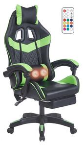 Scaun gaming, sistem iluminare bandă LED RGB, masaj în perna lombară, suport picioare, Negru/Verde