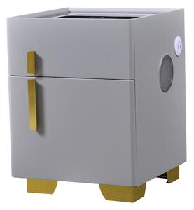 Noptiera inteligenta multifunctionala, iluminare LED tactil cu 3 culori, incarcare wireless si USB, difuzor Bluetooth, 2 sertare, Gri Deschis
