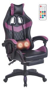 Scaun gaming, sistem iluminare bandă LED RGB, masaj în perna lombară, suport picioare, Negru/Mov