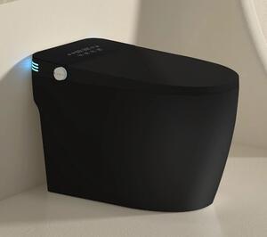 Vas toaletă inteligentă cu Bideu, Afișaj LED, Telecomandă, Sterilizare UV, Deschidere/Închidere automată, funcționare senzor picior, Control inteligent al Temperaturii, Uscare aer cald, Iluminare de noapte, Ceramică, Negru, 822