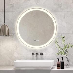 Oglindă baie, Multifuncțională, Iluminare LED Touch, Sistem Dezaburire, Ceas electronic încorporat, Indicator Temperatura, 60x60 cm