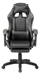 Scaun gaming, masaj în perna lombară, suport picioare, PU, Negru/Gri