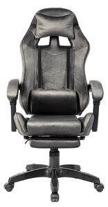 Scaun gaming, masaj în perna lombară, suport picioare, textil, Gri