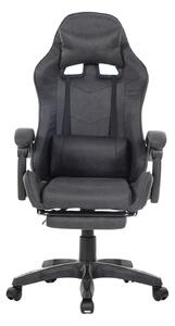 Scaun gaming, masaj în perna lombară, suport picioare, textil, Negru