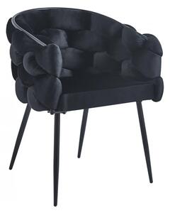 Scaun dining, tapiterie catifea, cadru metalic negru, Negru