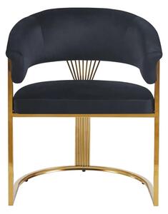 Scaun dining, cadru metalic auriu, tapiterie catifea, Negru/Auriu