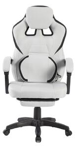 Scaun gaming, suport lombar cu masaj, rabatabil 90°-135°, suport picioare, material textil respirabil, Gri deschis