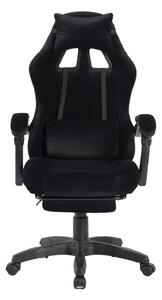 Scaun gaming, masaj în perna lombară, suport picioare, negru, catifea