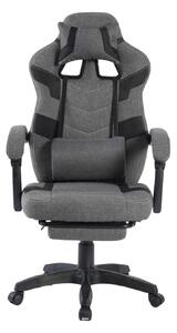 Scaun gaming, suport lombar cu masaj, rabatabil, suport picioare, material textil, Gri