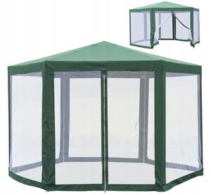 Cort pavilion hexagonal pentru gradina, cu pereti tip plasa de tantari, Verde