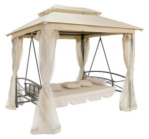 Foisor de gradină cu balansoar, canapea 3 locuri, pavilion gradina cu plasa tantari, cadru metalic, 252x175x250 cm, Bej