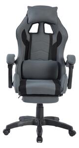 Scaun gaming, masaj în perna lombară, suport picioare, textil, Gri