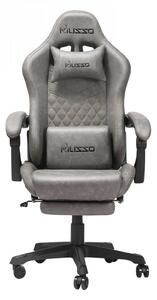 Scaun gaming ergonomic MUSSO 280FG Seria Shark, suport lombar, tetieră, suport pentru picioare, pivotant, mărimea XL, piele PU, Gri
