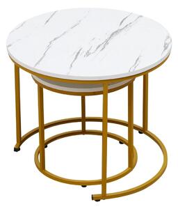 Set doua mese de cafea, design rotund, MDF, cadru metalic, Alb