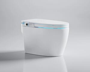 Vas toaletă inteligentă cu Bideu, Afișaj LED, Telecomandă, Sterilizare UV, Deschidere/Închidere automată, funcționare senzor picior, Control inteligent al Temperaturii, Uscare aer cald, Iluminare de noapte, Ceramică, Alb, 859