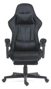 Scaun gaming, masaj în perna lombară, suport picioare, catifea, Negru