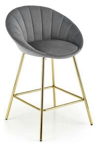 Scaun bar H112, gri/auriu, stofa catifelata/otel, 58x52x87 cm