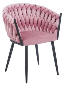 Scaun dining, catifea, cadru metalic, Roz/Negru