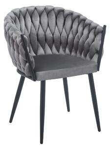 Scaun dining, catifea, cadru metalic, Gri/Negru