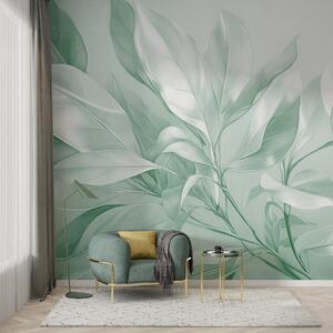 Tapet Frunze de magnolie cu tonuri de alb și verde, iluminare blândă, compoziție elegantă, nervuri, Fototapet Acuarelă, w09385v1 : Uwalls.ro