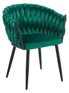 Scaun dining, catifea, cadru metalic, Verde/Negru