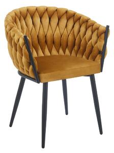 Scaun dining, catifea, cadru metalic, Galben/Negru
