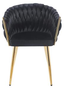 Scaun dining, catifea, cadru metalic, Negru/Auriu