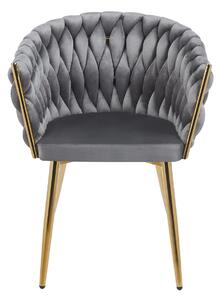 Scaun dining, catifea, cadru metalic, Gri/Auriu