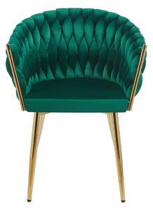 Scaun dining, catifea, cadru metalic, Verde/Auriu