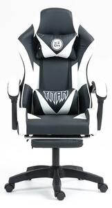 Scaun gaming, masaj în perna lombară, suport picioare, piele PU, Negru/Alb
