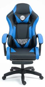 Scaun gaming, masaj în perna lombară, suport picioare, piele PU, Negru/Albastru