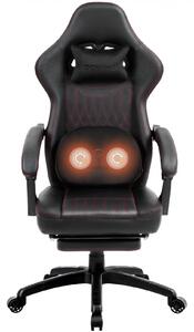 DOWINX Scaun gaming, ergonomic, Masaj cu Role in perna lombara, Șezut cu Arcuri Metalice și Spumă, Spătar înalt, rabatabil 90°-135°, Suport picioare, rezistent 150 kg, piele PU respirabila, Negru