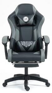 Scaun gaming, masaj în perna lombară, suport picioare, piele PU, Negru/Gri