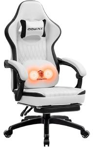 DOWINX Scaun gaming, ergonomic, Masaj cu Role in perna lombara, Șezut cu Arcuri Metalice și Spumă, Spătar înalt, rabatabil 90°-135°, Suport picioare, rezistent 150 kg, piele PU respirabila, Alb/Negru