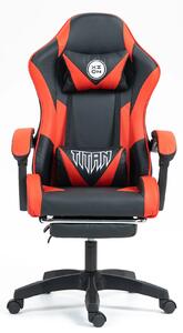 Scaun gaming, masaj în perna lombară, suport picioare, piele PU, Negru/Rosu